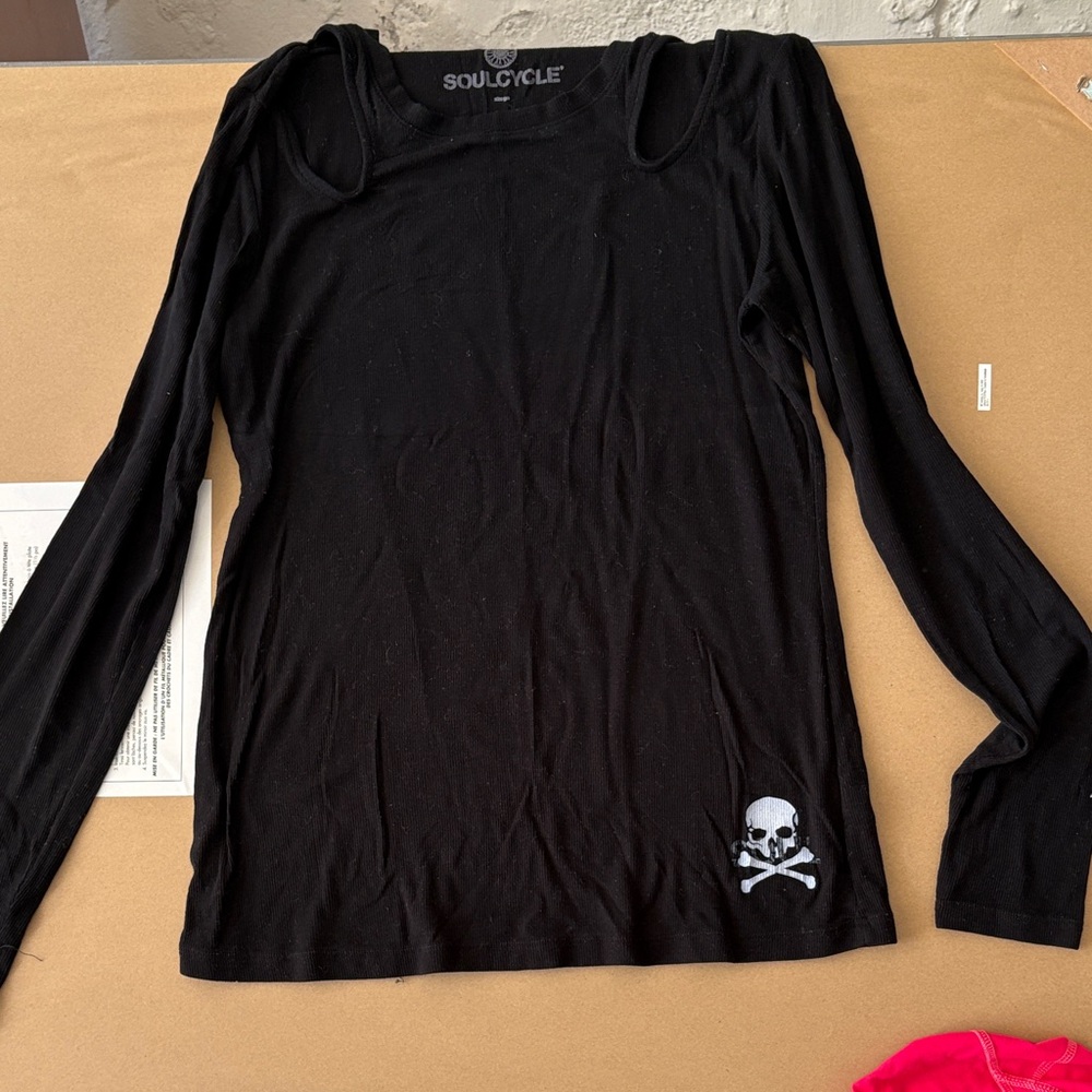 soulcycle Black Long-Sleeve Top with White Skull Graphic
